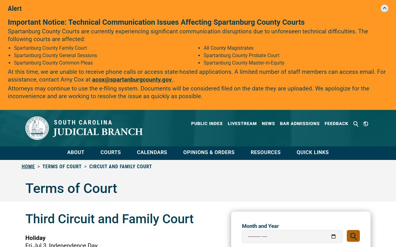 Sumter County court dockets Third Circuit terms