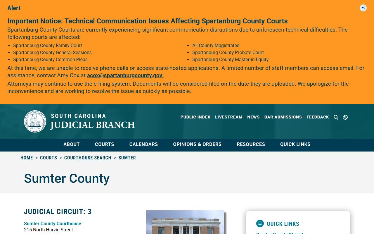 Sumter County court records South Carolina Judicial Branch courthouse directory