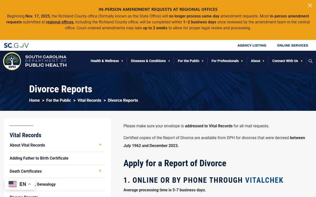 Sumter County divorce records South Carolina DPH report source