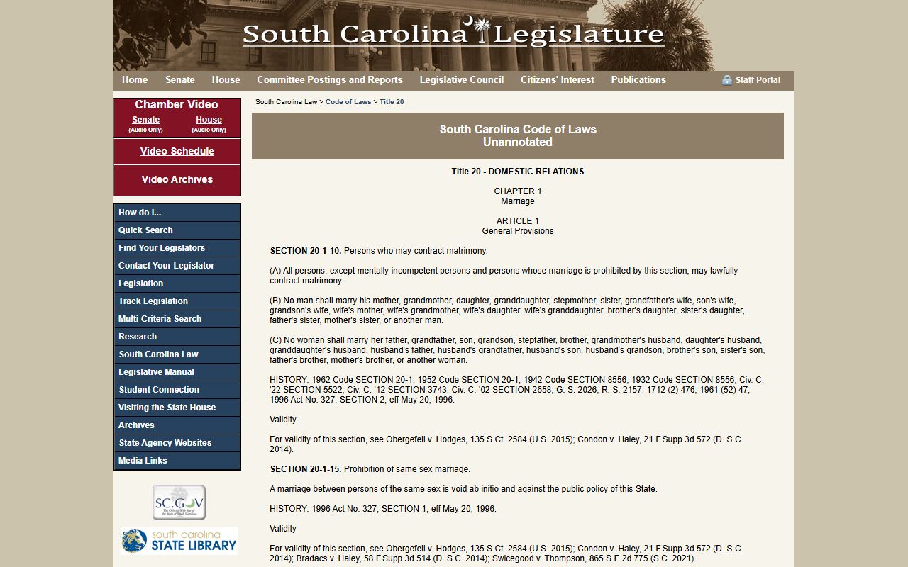 Sumter County marriage and divorce records South Carolina marriage statute source