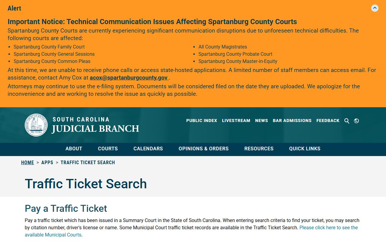 Sumter County traffic court records SC traffic ticket search fields