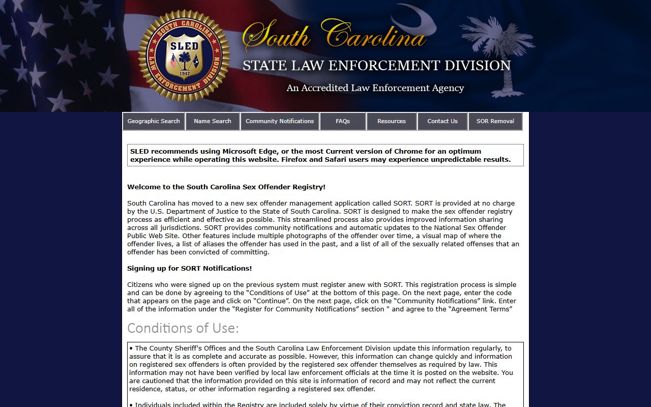 Sumter County warrant records South Carolina sex offender registry
